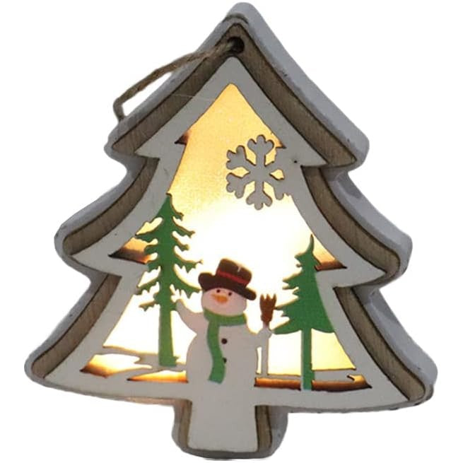 Ornament de Brad, Flippy, cu Lumini LED, din Lemn, Model Brad, Multicolor - vivimall.ro