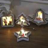 Ornament de Brad, Flippy, cu Lumini LED, din Lemn, Model Clopot, Multicolor - vivimall.ro