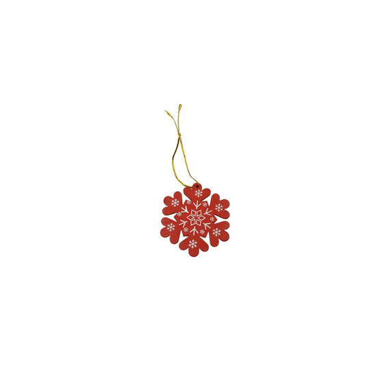 Ornament de brad fulg de nea, Vivimall, rosu, lemn, 7.5 cm - vivimall.ro
