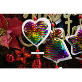 Ornament de brad inima din paiete, Vivimall, multicolor, lemn, 18 cm - vivimall.ro