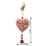 Ornament de brad inima din tweed, Vivimall, alb/rosu, lemn, 18 cm - vivimall.ro