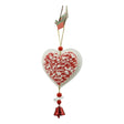 Ornament de brad inima din tweed, Vivimall, alb/rosu, lemn, 18 cm - vivimall.ro
