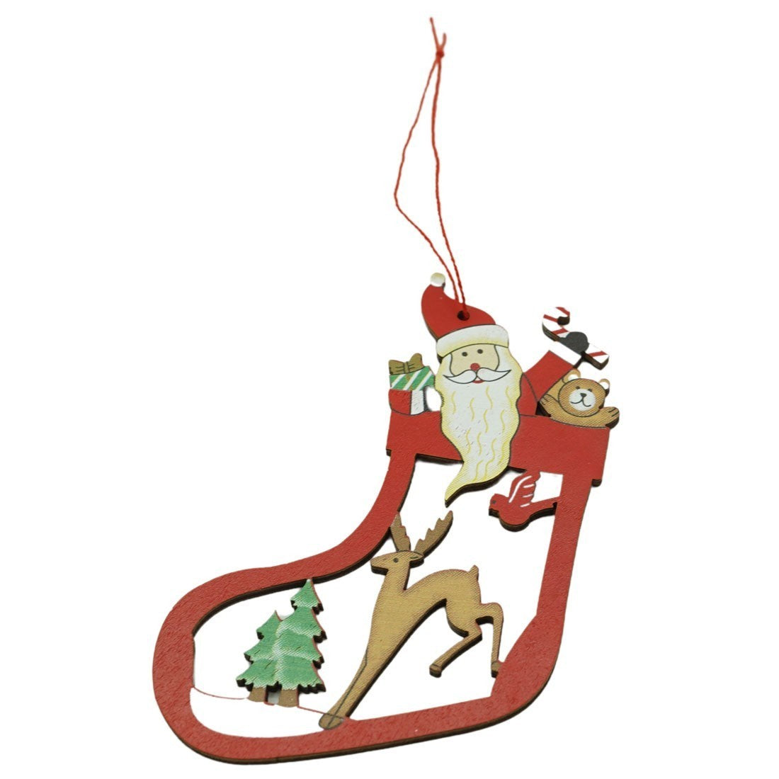 Ornament de brad Mos Craciun cu cerb, Vivimall, multicolor, lemn, 10 cm - vivimall.ro