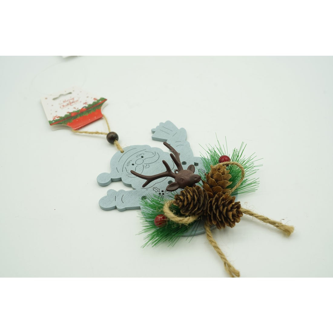 Ornament de brad Mos Craciun cu cerb, Vivimall, multicolor, lemn, 18 cm - vivimall.ro