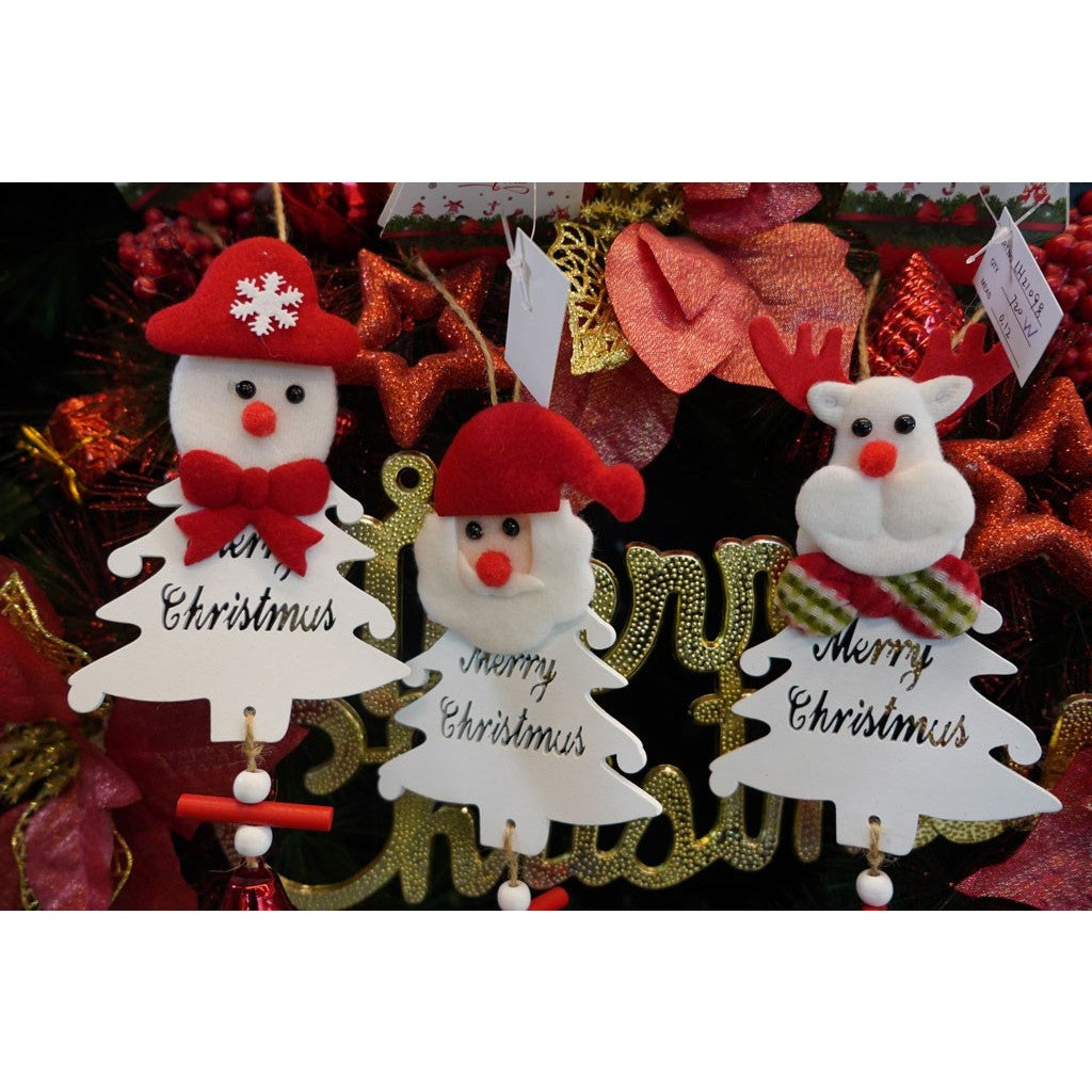 Ornament de brad mos craciun, Vivimall, alb, lemn, 20 cm - vivimall.ro