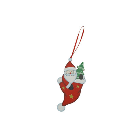 Ornament de brad om de zapada in ciorap, Vivimall, rosu, lemn, 14 cm - vivimall.ro