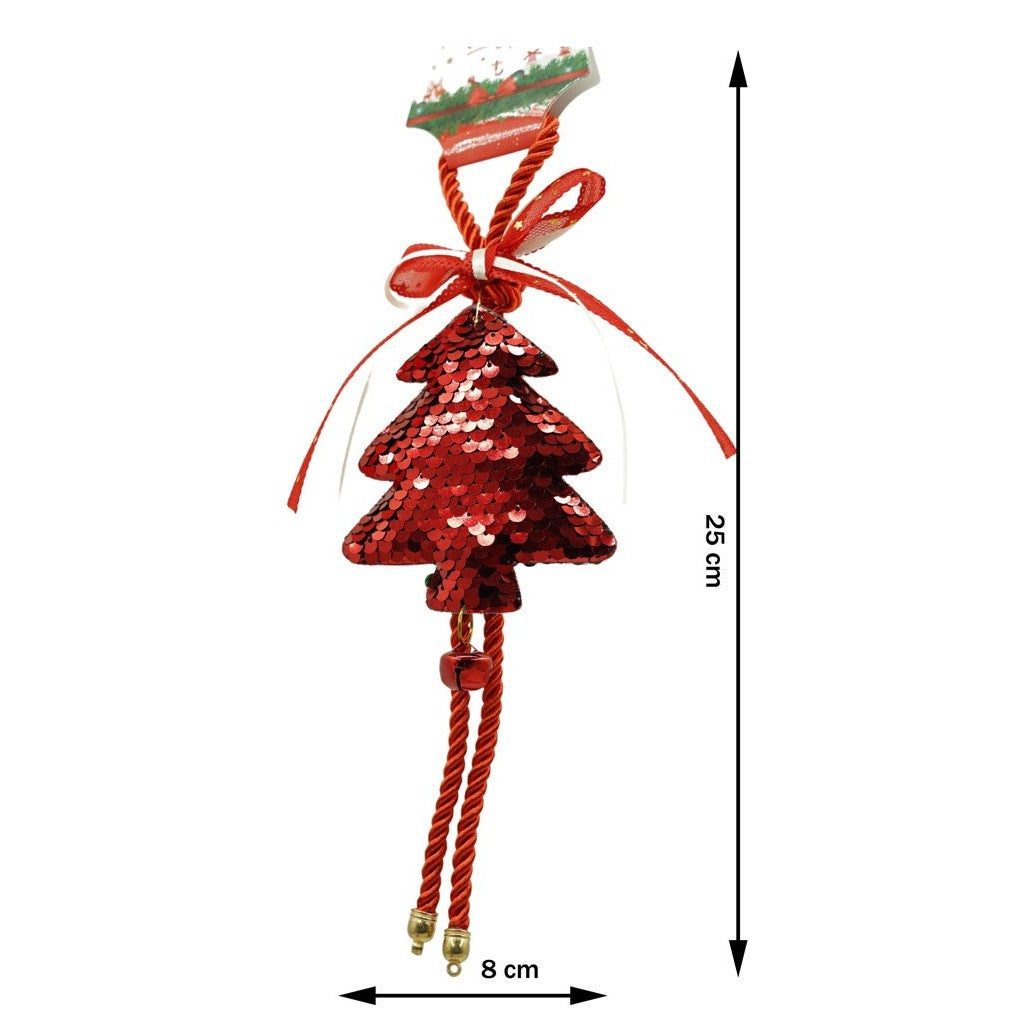 Ornament de brad pom de craciun cu paiete, Vivimall, rosu, lemn, 25 cm - vivimall.ro