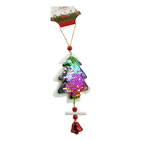 Ornament de brad pom de craciun din paiete, Vivimall, multicolor, lemn, 18 cm - vivimall.ro