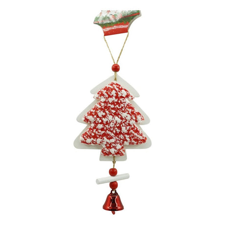 Ornament de brad pom de craciun din tweed, Vivimall, alb/rosu, lemn, 18 cm - vivimall.ro
