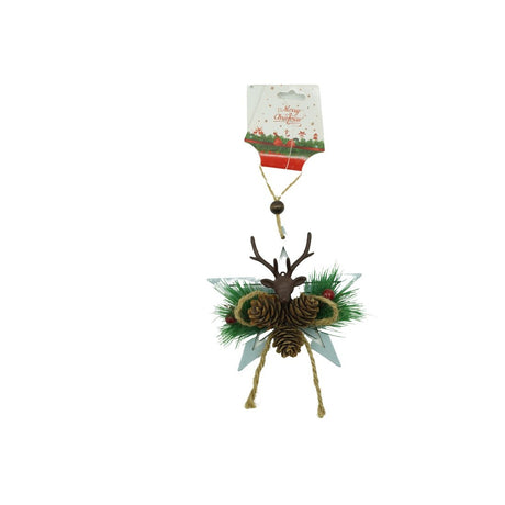 Karácsonyfa Dísz Csillag Szarvassal, Fa, 15 Cm 