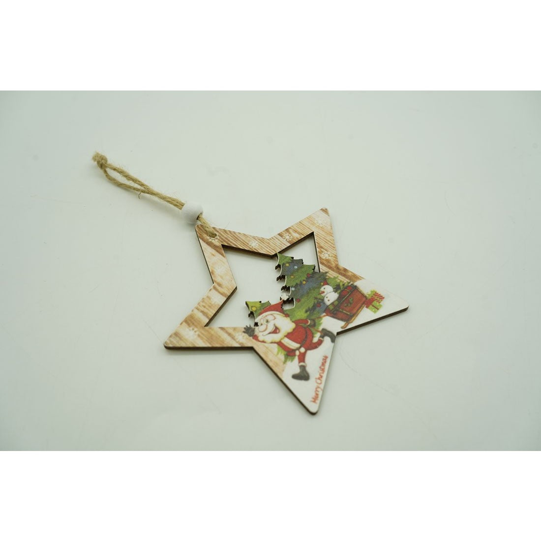 Karácsonyfa Dísz Csillag Mikulással, Fa, 9.9 Cm 