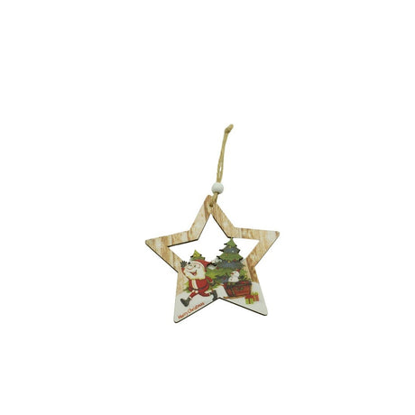Ornament de brad stea cu Mos Craciun, Vivimall, multicolor, lemn, 9.9 cm - vivimall.ro