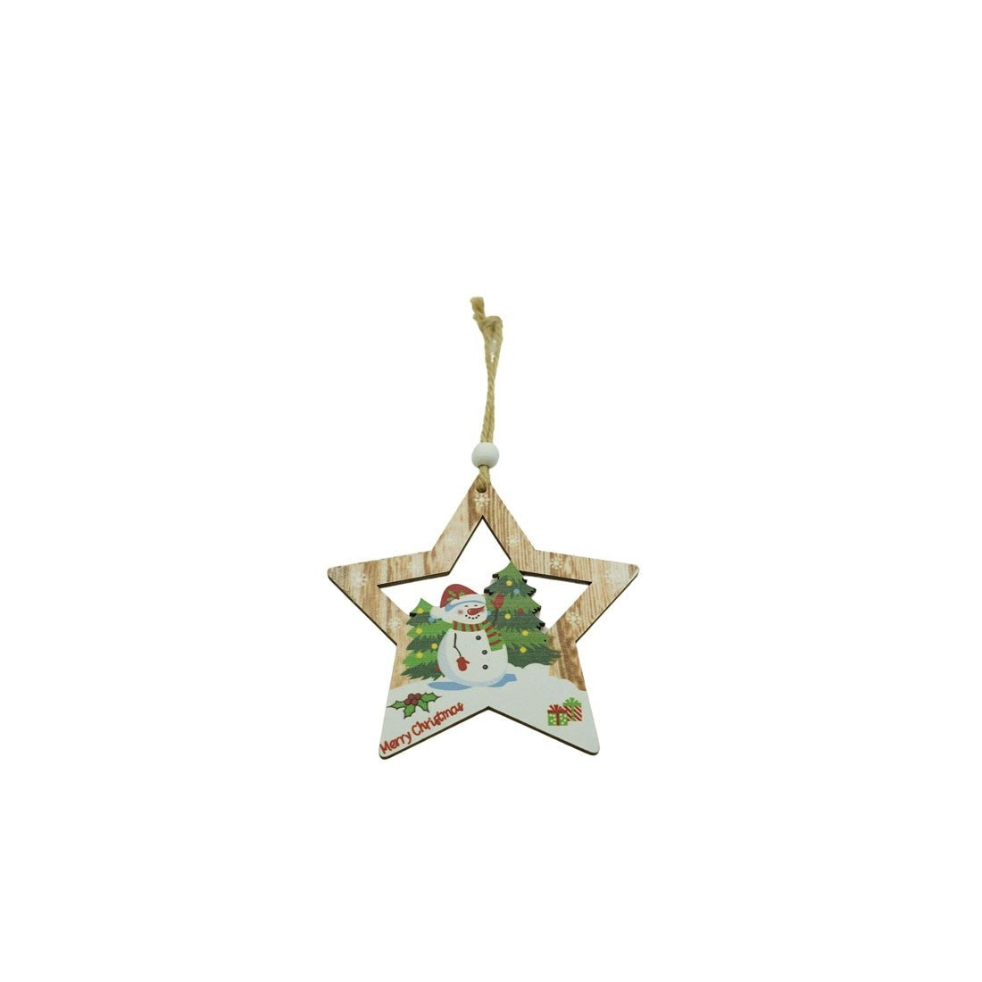 Hóember Csillag Fa Dísz, Fa, 9,9 Cm 