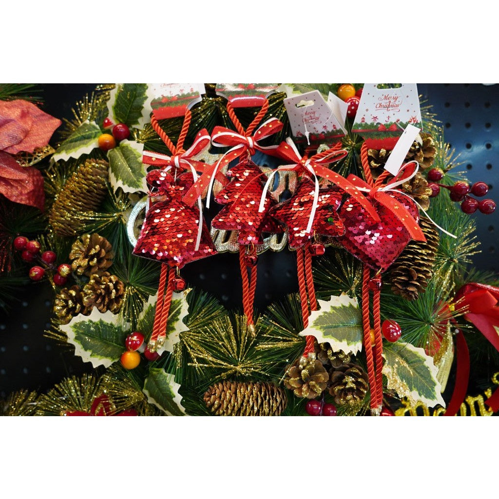 Ornament de brad stea cu paiete, Vivimall, rosu, lemn, 25 cm - vivimall.ro