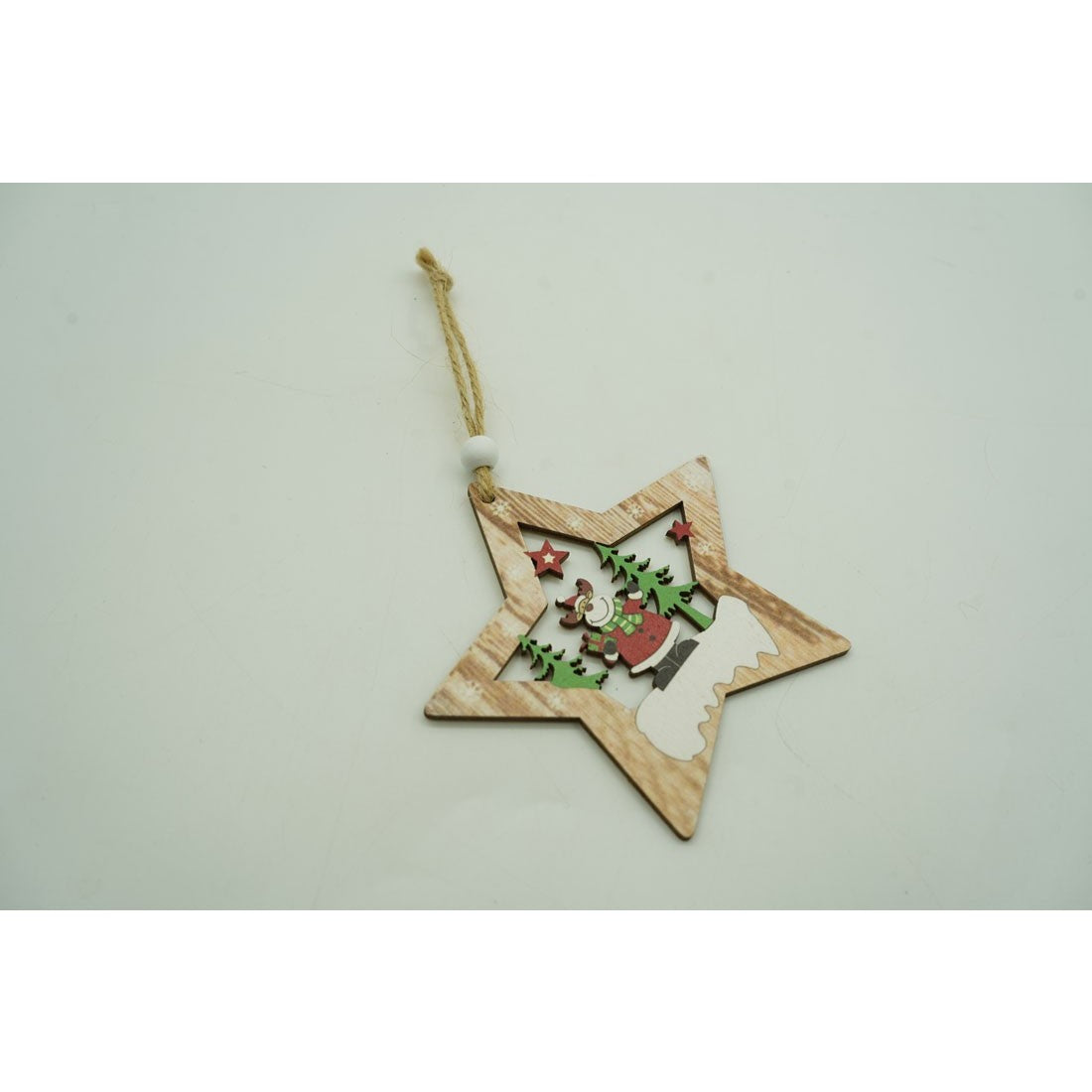 Karácsonyfa Dísz Csillag Rénszarvassal, Fa, 9,9 Cm 