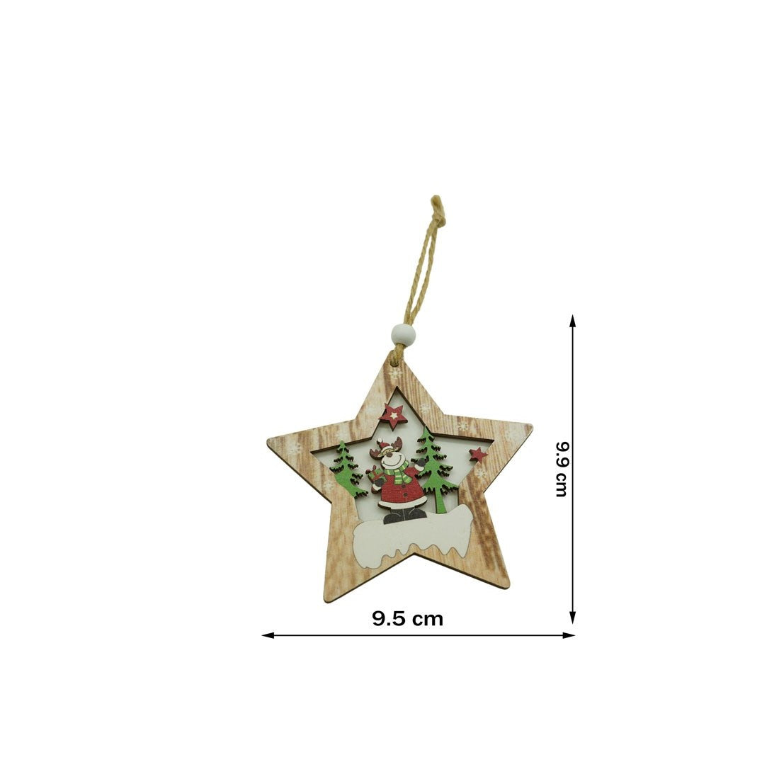 Karácsonyfa Dísz Csillag Rénszarvassal, Fa, 9,9 Cm 