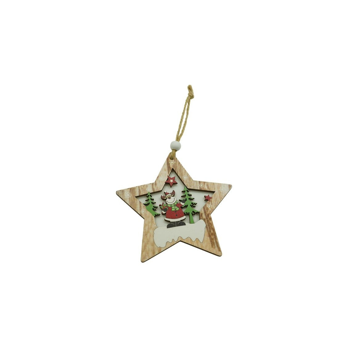 Karácsonyfa Dísz Csillag Rénszarvassal, Fa, 9,9 Cm 