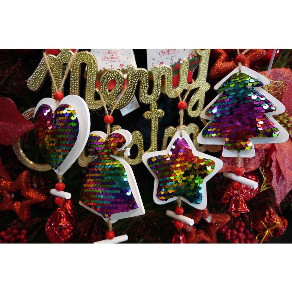 Ornament de brad stea din paiete, Vivimall, multicolor, lemn, 18 cm - vivimall.ro