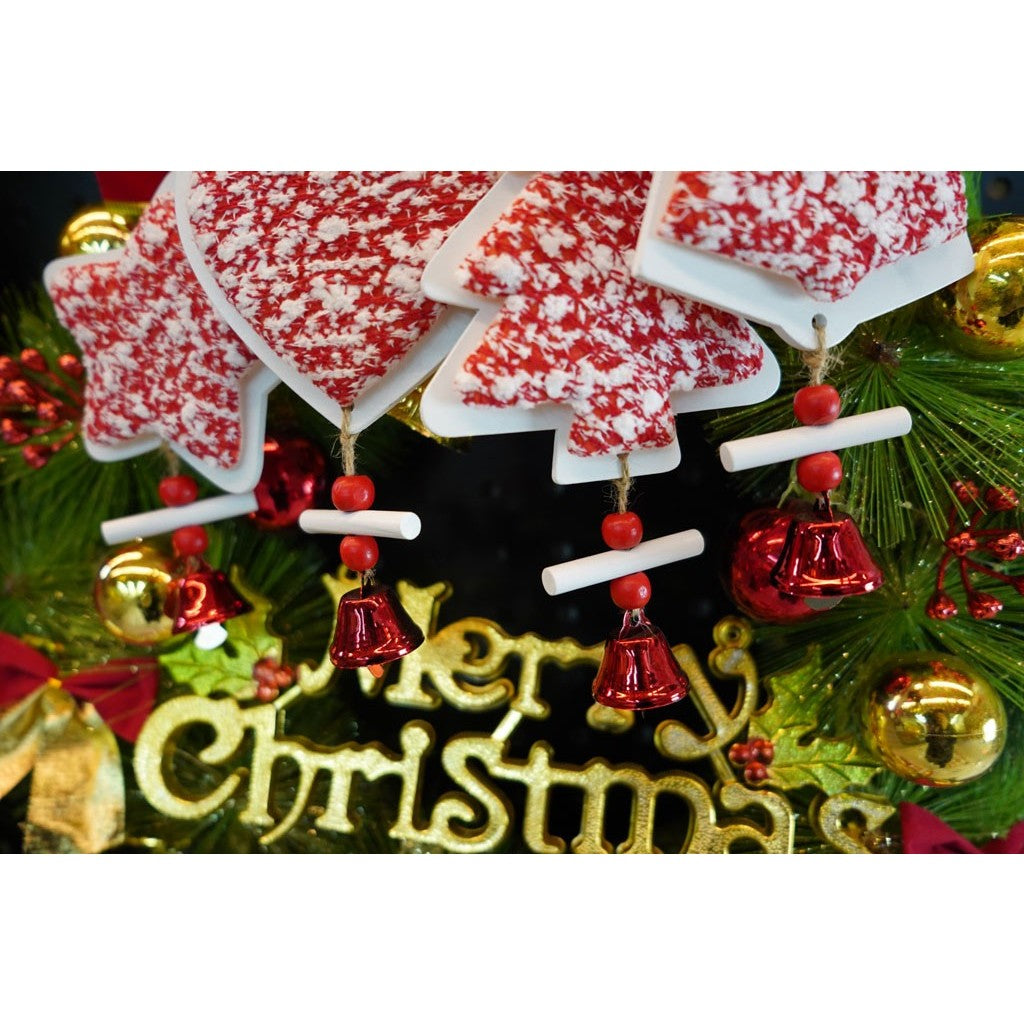 Ornament de brad stea din tweed, Vivimall, alb/rosu, lemn, 18 cm - vivimall.ro