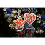 Ornament de brad stea din tweed, Vivimall, alb/rosu, lemn, 18 cm - vivimall.ro