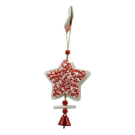 Ornament de brad stea din tweed, Vivimall, alb/rosu, lemn, 18 cm - vivimall.ro