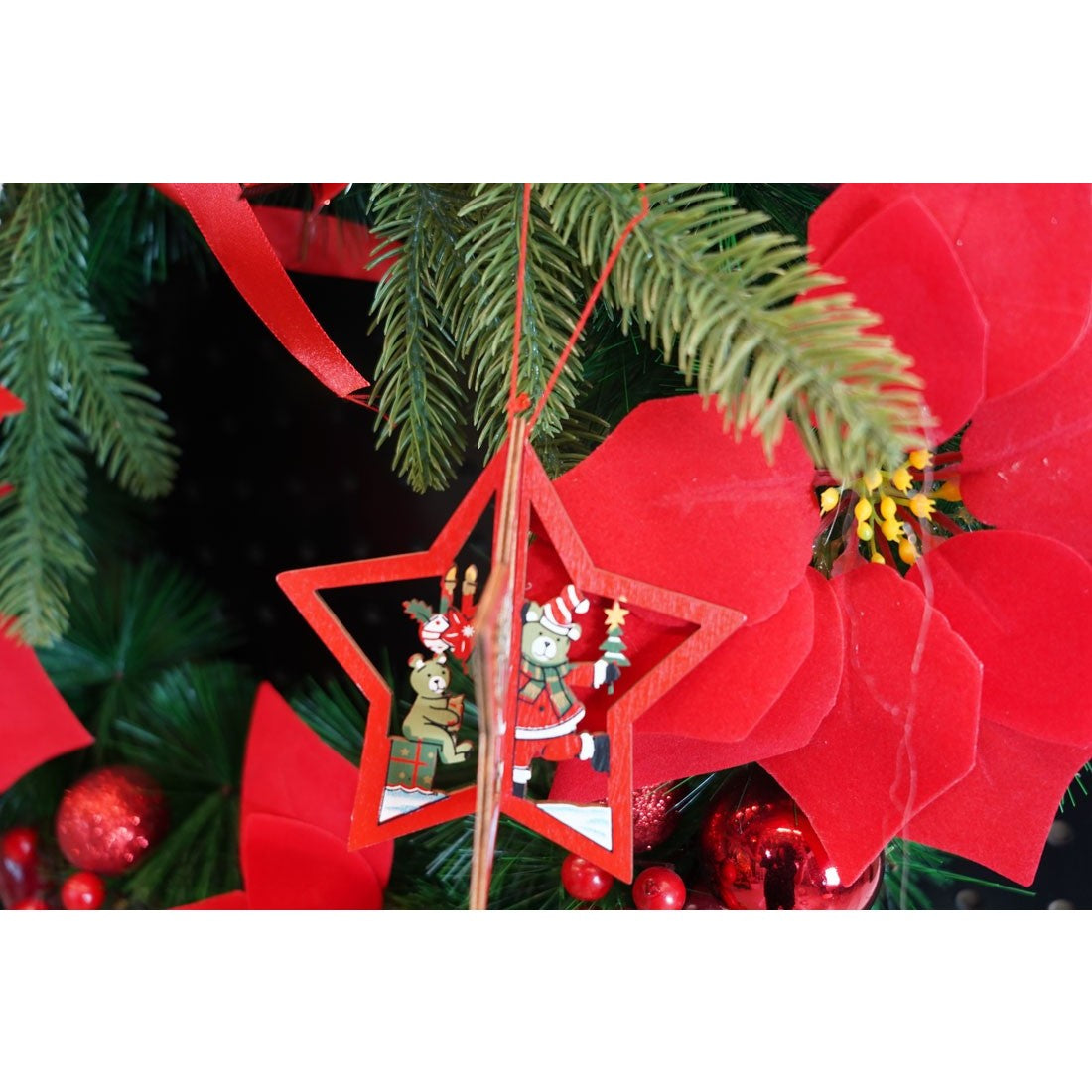 Ornament de brad stea, Vivimall, multicolor, lemn, 10.5x9.5 cm - vivimall.ro