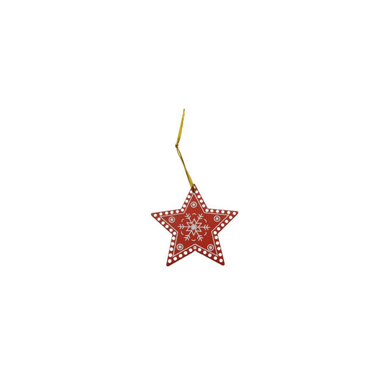 Ornament de brad stea, Vivimall, rosu, lemn, 7.5 cm - vivimall.ro