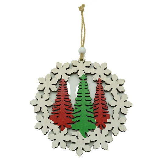 Ornament de brad trei brazi, Vivimall, multicolor, lemn, 12 cm - vivimall.ro
