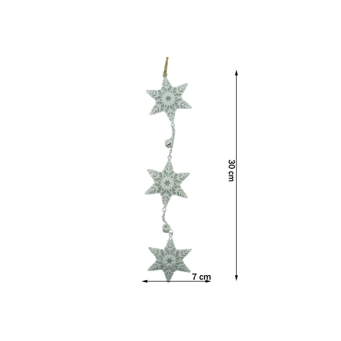 Ornament de brad trei fulgi de nea, Vivimall, alb, metal, 30 cm - vivimall.ro