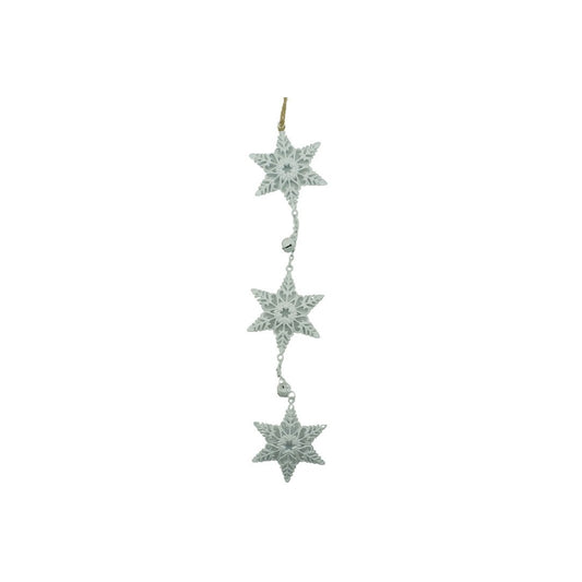 Ornament de brad trei fulgi de nea, Vivimall, alb, metal, 30 cm - vivimall.ro