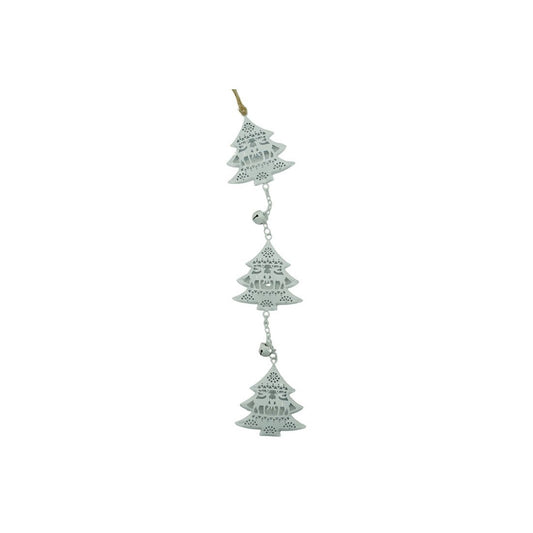 Ornament de brad trei pomi de craciun, Vivimall, alb, metal, 30 cm - vivimall.ro
