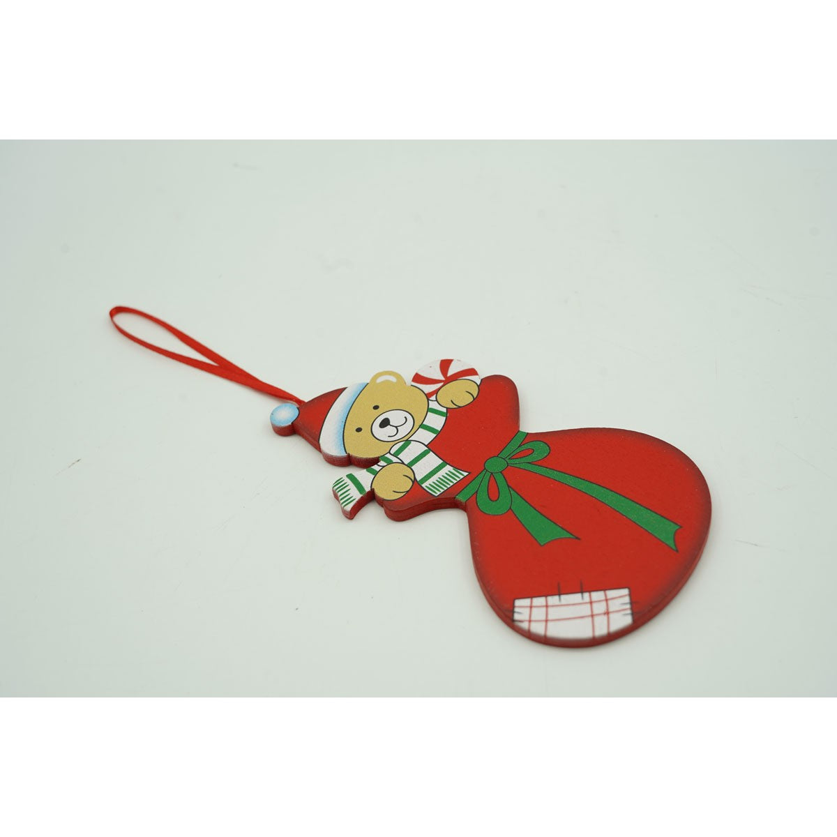 Ornament de brad ursulet, Vivimall, rosu, lemn, 14 cm - vivimall.ro