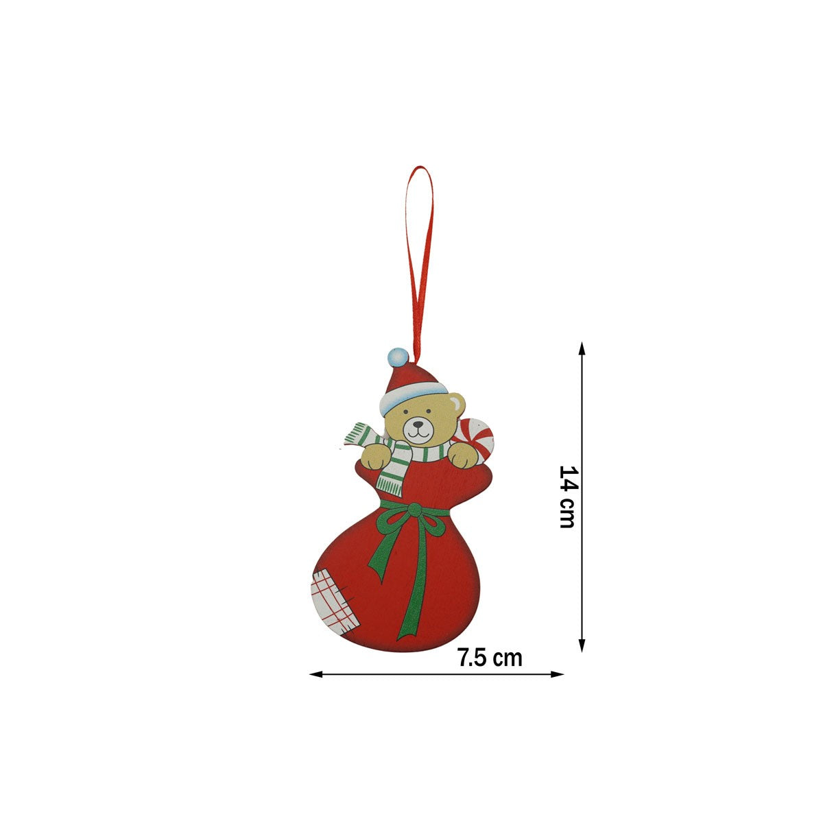 Ornament de brad ursulet, Vivimall, rosu, lemn, 14 cm - vivimall.ro