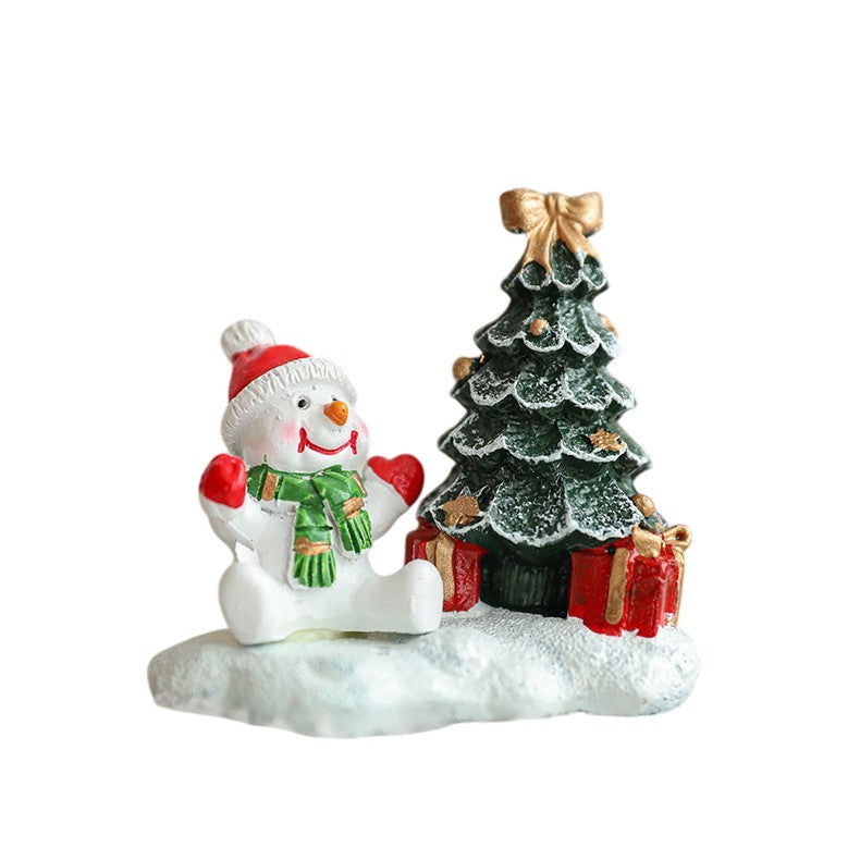 Ornament de Craciun din Rasina pentru Decor, Flippy, Model Om de Zapada cu Brad, Decoratiune de Birou pentru Craciun, 6.5 x 6.5 x 4 cm, Alb Verde - vivimall.ro