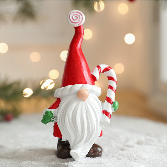 Ornament de Craciun din Rasina pentru Decor, Vivimall, Model Spiridus, Decoratiune de Birou pentru Craciun, 14.5 x 7 x 5 cm, Rosu Alb - vivimall.ro