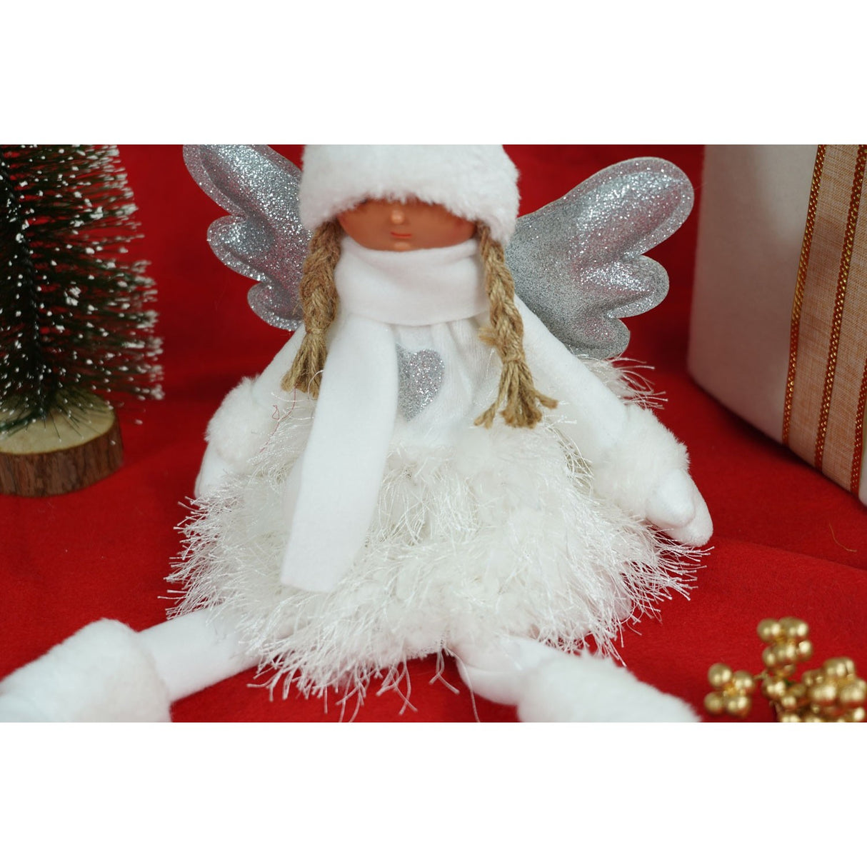 Karácsonyi Dísz Angyal, Fehér/, Textil, 51 Cm 