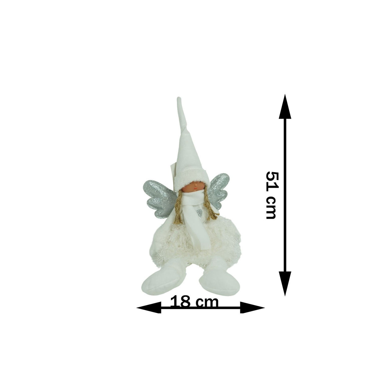 Karácsonyi Dísz Angyal, Fehér/, Textil, 51 Cm 