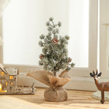 Decoratiune Craciun pentru Masa, Flippy, Ornament de Decor Model Brad de Craciun de Dimensiuni Mici cu Fulgi Albi, pentru Birou si Interior, din Plastic Calitativ 20 cm, Verde Alb - vivimall.ro