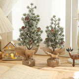 Decoratiune Craciun pentru Masa, Flippy, Ornament de Decor Model Brad de Craciun de Dimensiuni Mici cu Fulgi Albi, pentru Birou si Interior, din Plastic Calitativ 20 cm, Verde Alb - vivimall.ro