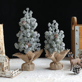 Decoratiune Craciun pentru Masa, Flippy, Ornament de Decor Model Brad de Craciun de Dimensiuni Mici cu Fulgi Albi, pentru Birou si Interior, din Plastic Calitativ 20 cm, Verde Alb - vivimall.ro