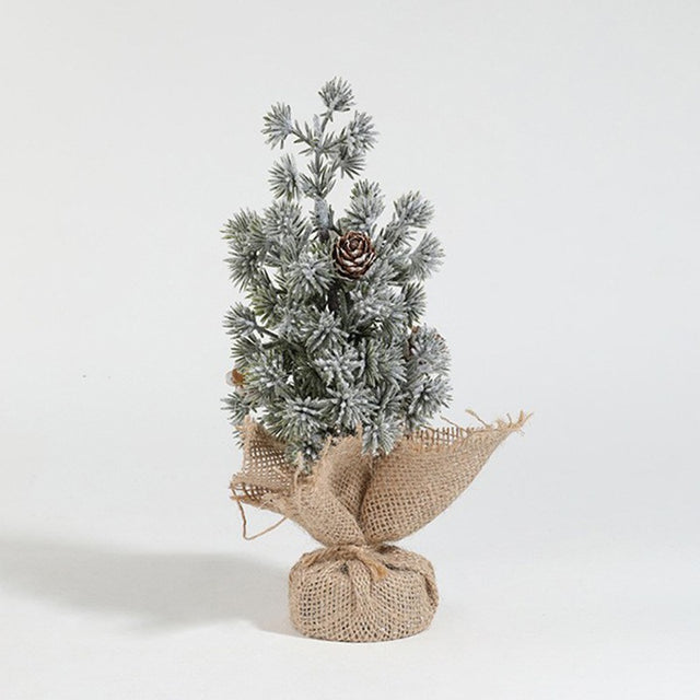 Decoratiune Craciun pentru Masa, Flippy, Ornament de Decor Model Brad de Craciun de Dimensiuni Mici cu Fulgi Albi, pentru Birou si Interior, din Plastic Calitativ 20 cm, Verde Alb - vivimall.ro