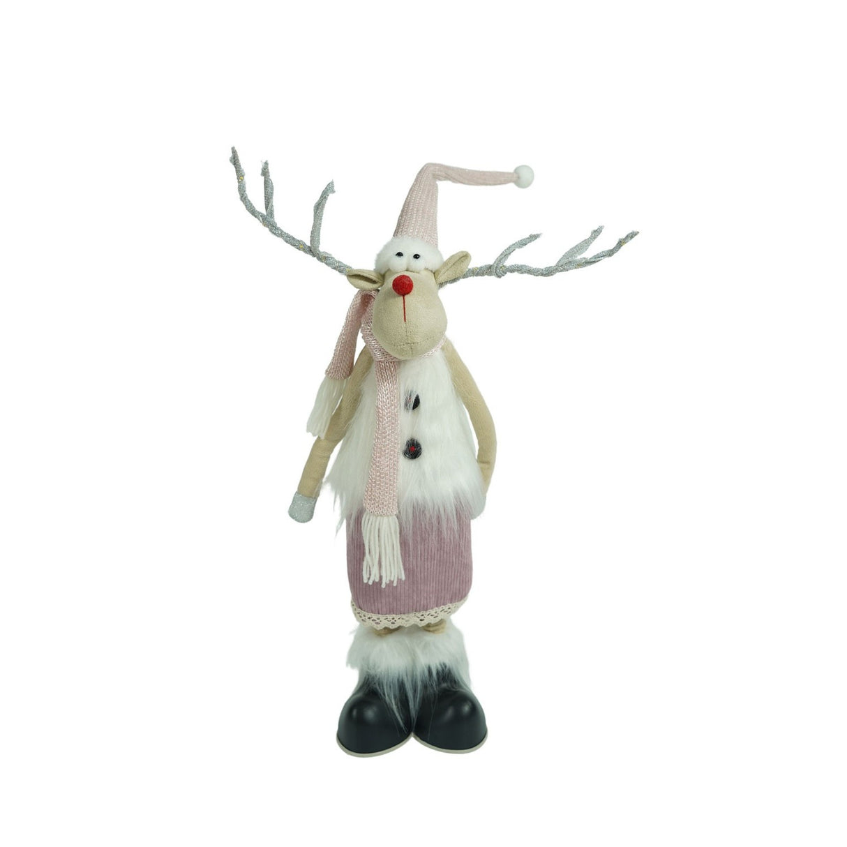 Rénszarvas Karácsonyi Dísz Teleszkópos Lábakkal, Rózsaszín/, Textil, 72 Cm 