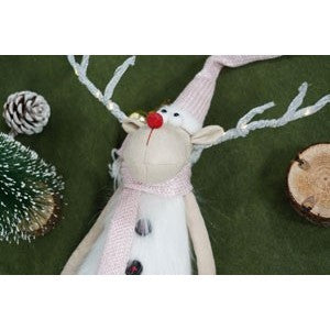 Ornament de Craciun ren cu picioare telescopice, Vivimall, roz/alb, textil, 72 cm - vivimall.ro