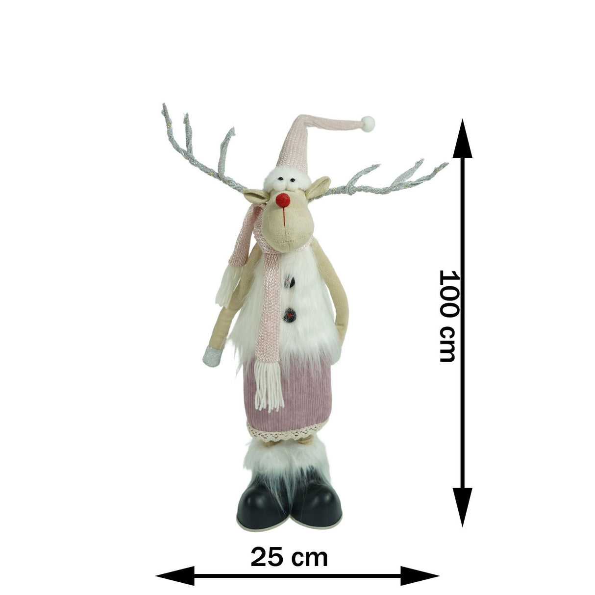 Rénszarvas Karácsonyi Dísz Teleszkópos Lábakkal, Rózsaszín/, Textil, 72 Cm 