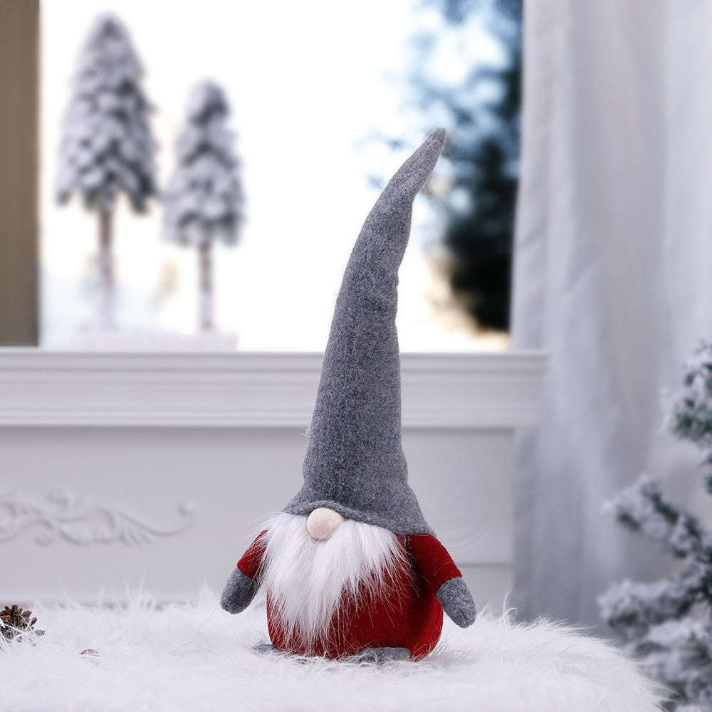 Ornament de Craciun Spiridus, Caciula Gri, Vivimall, Material Textil, 40 cm, Rosu - vivimall.ro