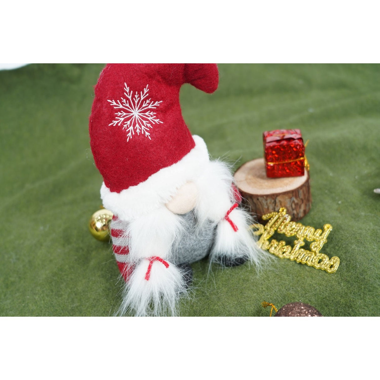 Ornament de Craciun spiridus, Vivimall, gri/rosu, textil, 19 cm - vivimall.ro