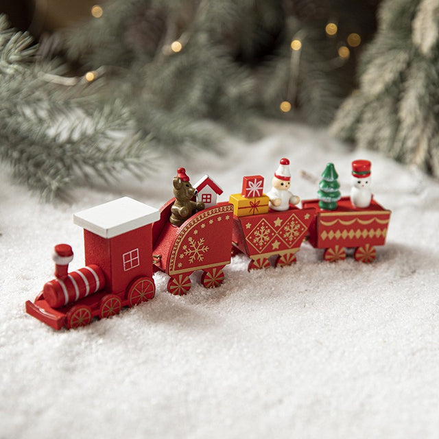 Ornament Decoratiune de Craciun Tren Pictat, Flippy, Tip Ornament Jucarie de Decor pentru Craciun, din Lemn 20 cm, Tren Figurina de Craciun, Rosu - vivimall.ro