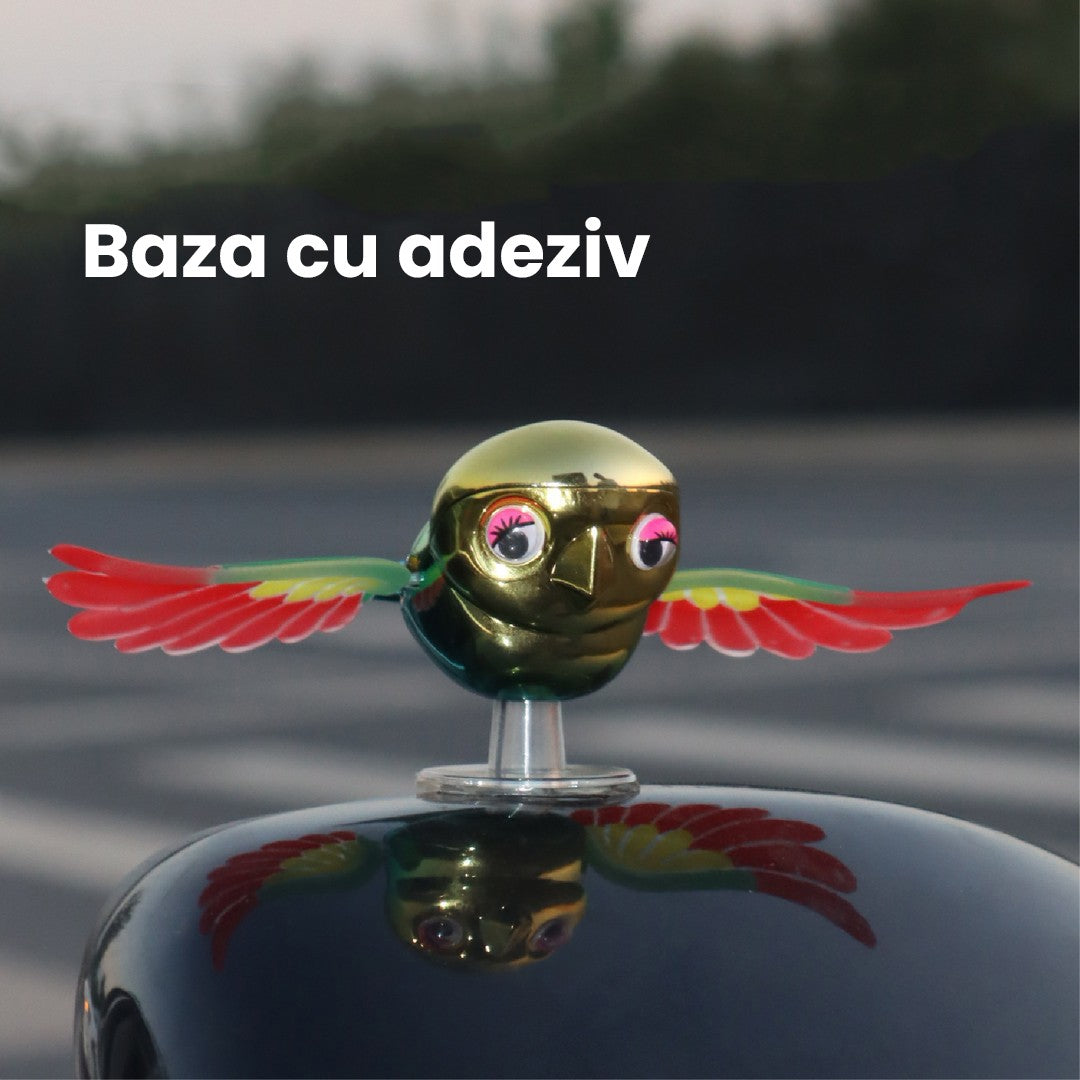 Accesoriu decorativ auto figurină papagal multicolor, instalare ușoară fără unelte, detaliu prindere