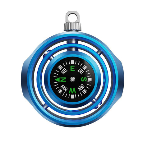 Fidget Spinner Busolă Palm Flippy din aliaj zinc, culoare albastru, model pandativ breloc, 48x42x12 mm, vedere frontală