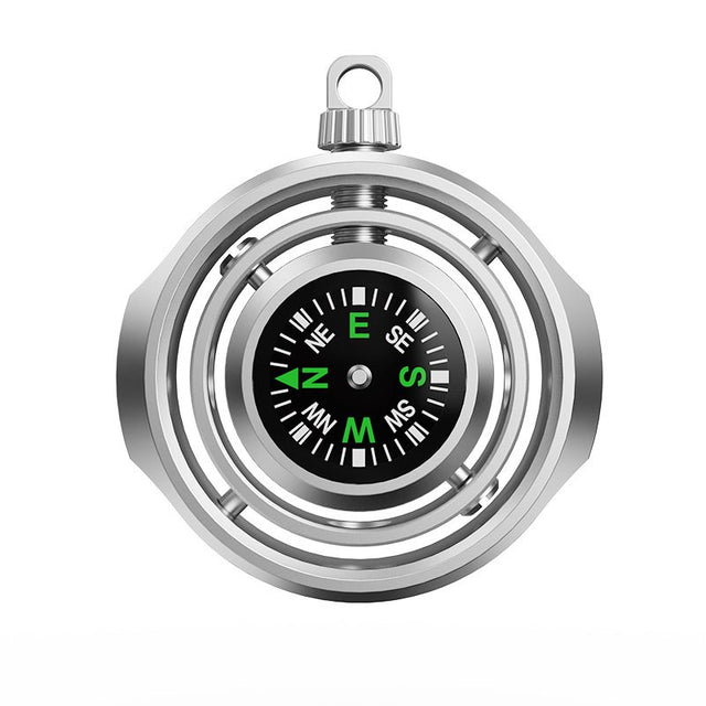 Fidget spinner busolă Flippy din aliaj zinc, model silver, vedere frontală, dimensiuni 48x42x12 mm